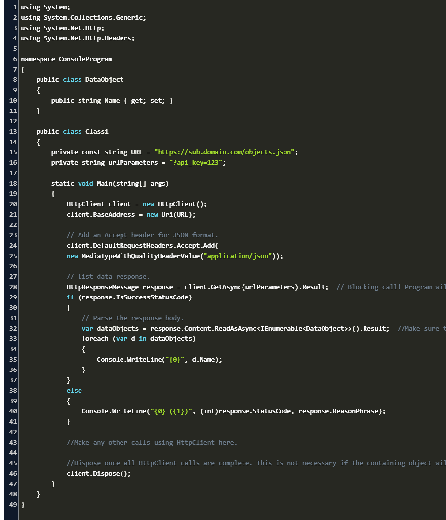 C# Call rest API. Object c code example.
